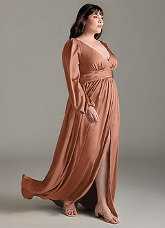 Azazie Norah Brautjungfernkleider A-Linie Stretch-Satin Kleid Bronzer image10