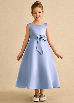 Azazie Eve Abiti da Ragazza di Fiori Abito A-Line in Raso Opaco Plissettato Ghiaccio image4