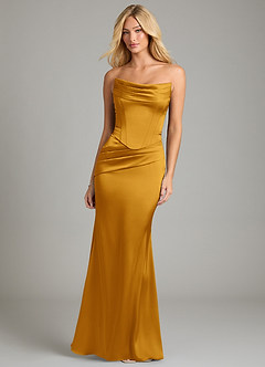 Azazie Sorrel Bridesmaid Dresses Butterscotch Mermaid Strapless Stretch Satin Convertible Dress image5