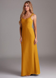 Azazie Denice Brautjungfernkleider Etui Gefaltet Chiffon Kleid Butterscotch image4