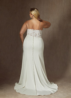 Azazie Nyx Robes de mariée Robe Sirène en Satin extensible Col V à paillettes Blanc De Diamant image2