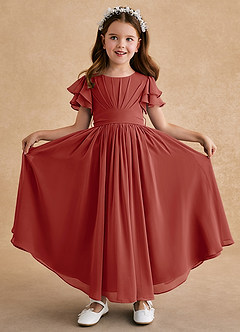 Azazie Ali Flower Girl Dresses Terracotta A-Line Pleated Chiffon Dress image1