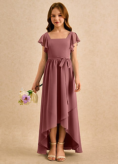 Azazie Milly Girls Formal 플라워 걸 드레스 A라인 주름진 쉬폰 비대칭 드레스 image3