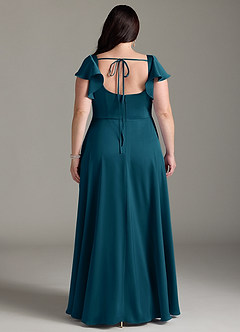 Azazie Bondi Bridesmaid Dresses Ink Blue A-Line Bow Stretch Satin Dress image13