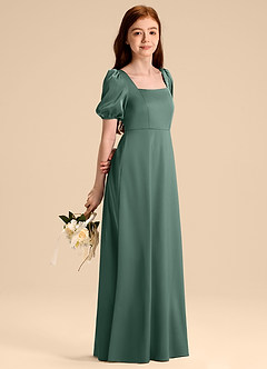 Azazie Briar Junior Robe Trapèze en Satin extensible Arc Eucalyptus image4