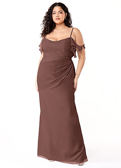 Azazie Emeralda Bridesmaid Dresses Espresso Sheath Off the Shoulder Chiffon Dress image7