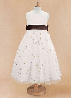 Azazie Pollie Flower Girl Dresses Ivory Ganache A-Line Bow Tulle Dress image11