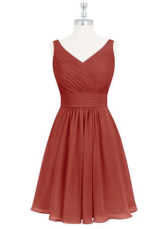 Azazie Grace Abiti da Damigella Abito A-Line in Chiffon Plissettato Terracotta image7