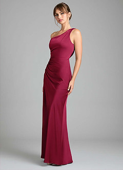 Azazie Madelyn Bridesmaid Dresses Burgundy Mermaid One Shoulder Stretch Satin Convertible Dress image6