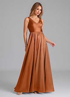 Azazie Keyla Final Sale Copper A-Line Pleated Stretch Satin Dress image6