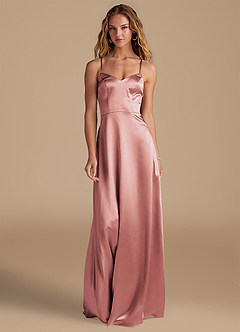 Azazie Mei Robes de demoiselle d'honneur Robe Trapèze en Satiné métallisé Rose Poussiéreuse image3