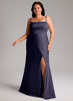 Azazie Lidia Jurken voor bruidsmeisjes Jurk van Stretch Satijn met Zeemeermin Zijsplit Stormachtig image3