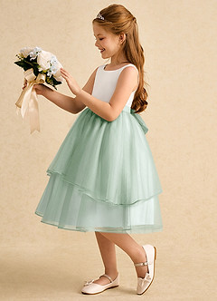 Azazie Rene Flower Girl Dresses Ivory Agave A-Line Bow Tulle Dress image5