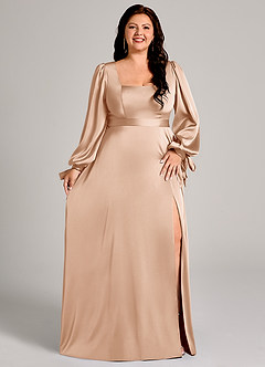 Azazie Leonia Abiti da Damigella Abito A-Line in Raso Elasticizzato Manica Lunga Rosa Inglese image11