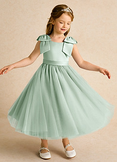 Azazie Serene Flower Girl Dresses Agave Ball-Gown Bow Matte Satin Dress image4