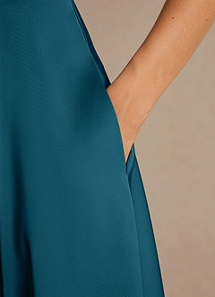 Azazie Niles Mother of the Bride Dresses Ink Blue A-Line Trains Stretch Satin Dress image9