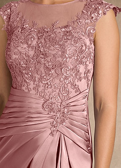 Azazie Santa Barbara vestidos de madre de la novia Vestido de Rosa Polvorienta de Satén Elástico de Recto con Plisado image9