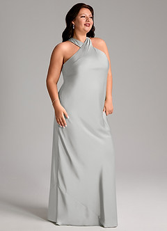 Azazie Doretta Bridesmaid Dresses Silver Mermaid Pleated Stretch Satin Dress image8
