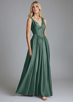 Azazie Delmie Brudtärnklänningar Klä av A-Linje i Stretch Satin Korsett Eukalyptus image5