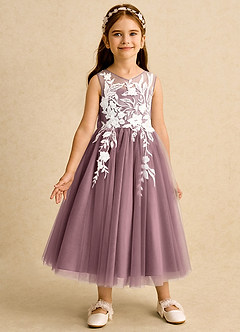 Azazie Sundae Robe Demoiselle D'honneur Fillette Robe Princesse en Dentelle Mauve Vintage image5