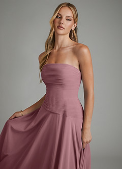 Azazie Layla Vestidos de damas de honor Vestido Amatista de Gasa de Línea A con Palabra de honor image6