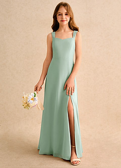 Azazie Makani Girls Formal Abiti da Ragazza di Fiori Abito A-Line in Chiffon Scollo a Cuore Agave image3