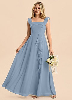 Azazie Nori Junior Dusty Blue A-Line Ruched Chiffon Dress image6