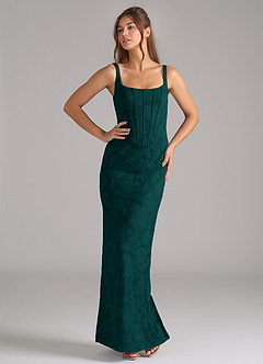 Azazie Kenna Bridesmaid Dresses Pine Sheath Side Slit Floral Burnout Dress image5