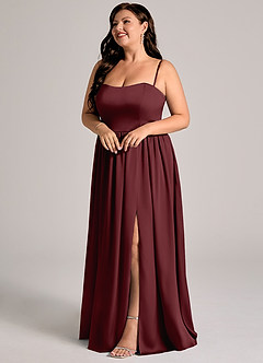 Azazie Calianna Abiti da Damigella Abito Convertibile A-Line in Raso Elasticizzato a Spalla Scoperta Cabernet image10