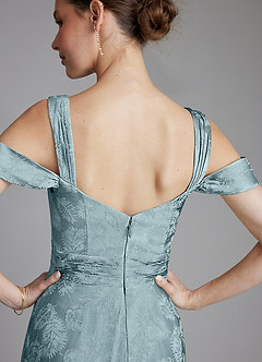 Azazie Emoria Bridesmaid Dresses Light Blue Jacquard A-Line Off the Shoulder Jacquard Dress image8