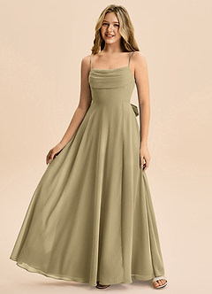 Azazie Bear Junior Moss Green A-Line Pleated Chiffon Dress image4