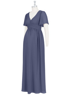 Azazie Verna Maternity Bridesmaid Dresses A-Line V-Neck Ruched Chiffon Floor-Length Dress image9
