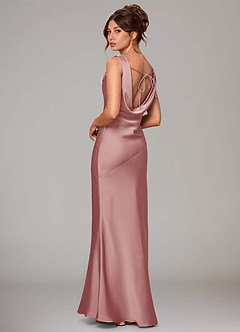 Azazie Rylina Vestidos de madrinha de casamento Vestido Rosa Empoeirada de Cetim elástico de sereia image4