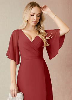 Azazie Cierra Brautjungfernkleider A-Linie V-Hals Chiffon Kleid Rost image6