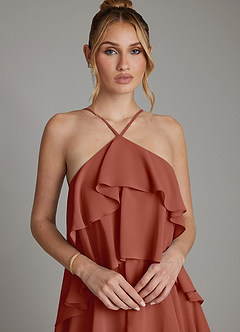 Azazie Deena Abiti da Damigella Abito A-Line in Chiffon Drappeggiato Auburn image3