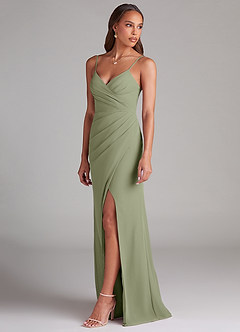 Azazie Maci Bridesmaid Dresses Pistachio Sheath Pleated Chiffon Dress image3