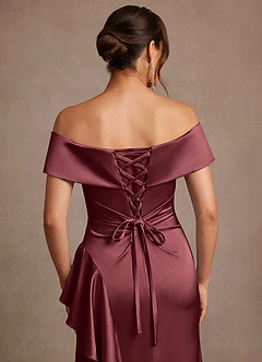 Azazie Kirsty Mother of the Bride Dresses Merlot Sheath Off the Shoulder Stretch Satin Dress image6