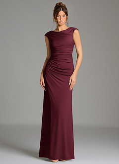 Azazie Chantal Bridesmaid Dresses Cabernet Mermaid Pleated Premium Stretch Jersey Dress image1