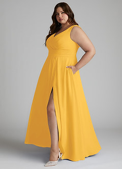 Azazie Karina Bridesmaid Dresses Marigold A-Line Pleated Chiffon Dress image8