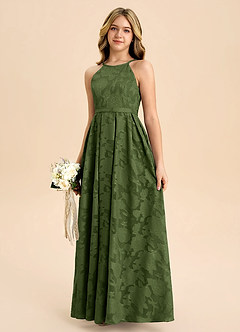 Azazie Arianthe Junior A-Linie Plissee Blumen-Burnout Kleid Olivgrün image6