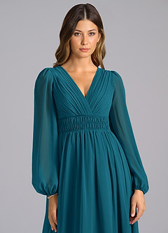 Azazie Palerma Bridesmaid Dresses Ink Blue A-Line Long Sleeve Chiffon Dress image6