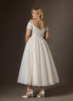 Azazie Rowe Abiti da Sposa Abito A-Line in Pizzo a Spalla Scoperta Bianco Diamante Champagne image3
