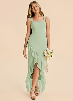 Azazie Reesie Junior Dusty Sage Sheath Ruched Chiffon Dress image5