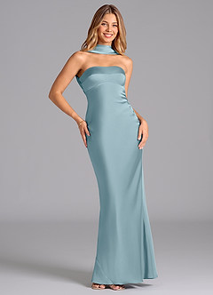 Azazie Lusinda Bridesmaid Dresses Moody Blue Mermaid Strapless Stretch Satin Dress image3
