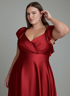 Azazie Leilani Robes de demoiselle d'honneur Robe Trapèze en Satin extensible Drapé Écarlate image12