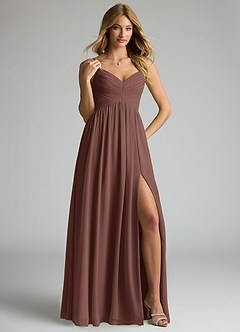 Azazie Alia Bridesmaid Dresses Espresso A-Line Pleated Chiffon Dress image4