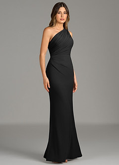 Azazie Akilah Bridesmaid Dresses Black Mermaid One Shoulder Premium Stretch Jersey Dress image3
