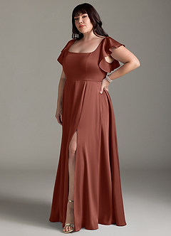 Azazie Bondi Robes de demoiselle d'honneur Robe Trapèze en Satin extensible Arc Auburn image9