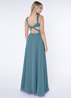 Azazie Nahrin Brautjungfernkleider A-Linie V-Hals Gefaltet Chiffon Kleid Bermudablau image4