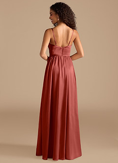 Azazie Alia Bridesmaid Dresses Terracotta A-Line Pleated Metallic Satin Dress image4